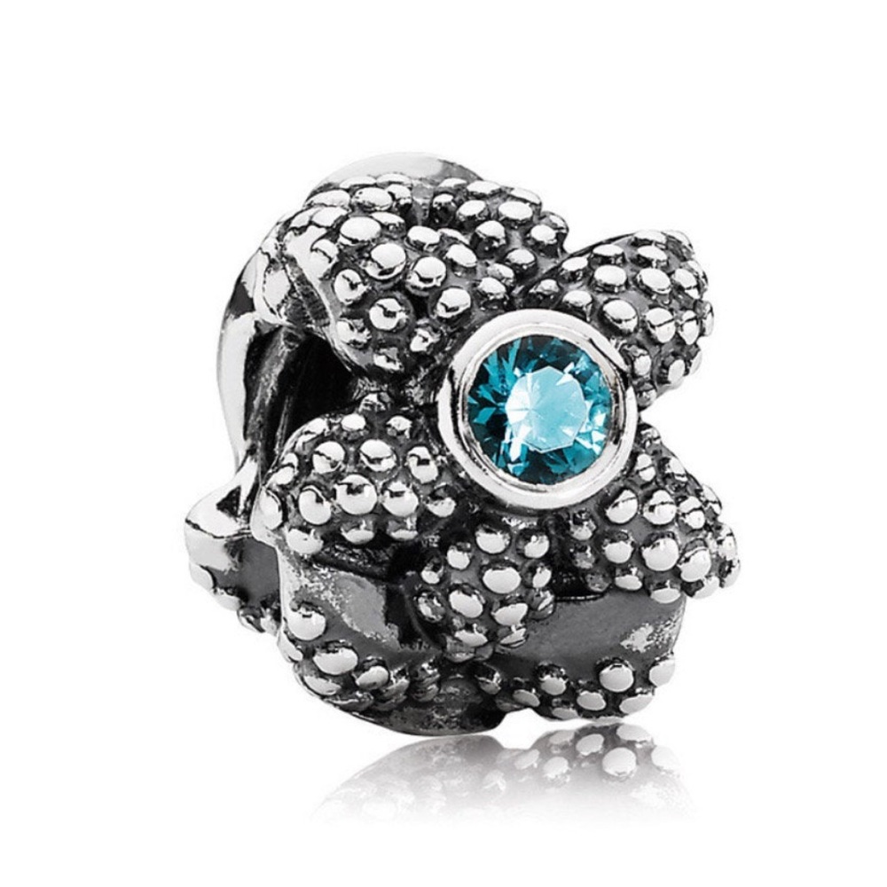 Pandora Starfish Bead with teal CZ Stone